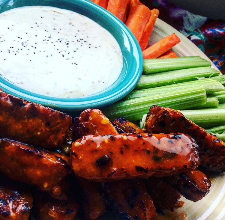 Vegan Buffalo Tempeh Wings + Ranch