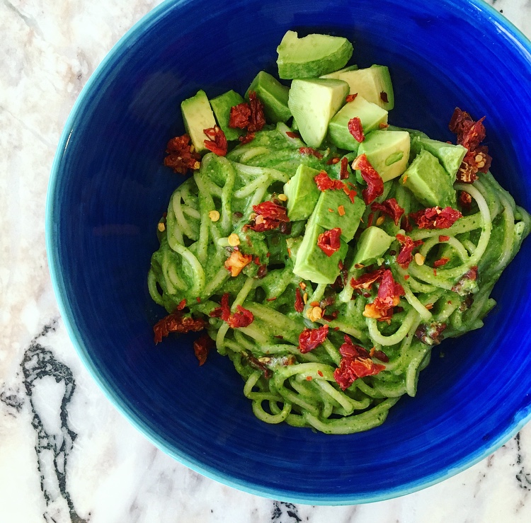Spinach, Avocado, + Sundried Tomato Spaghetti